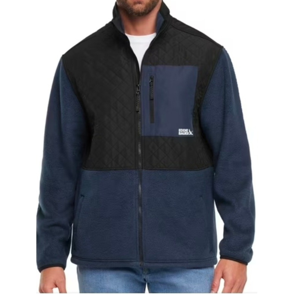 Eddie Bauer Men Gorpcore Work Mixed Media Full Zip Fleece Jacket Quilted Large